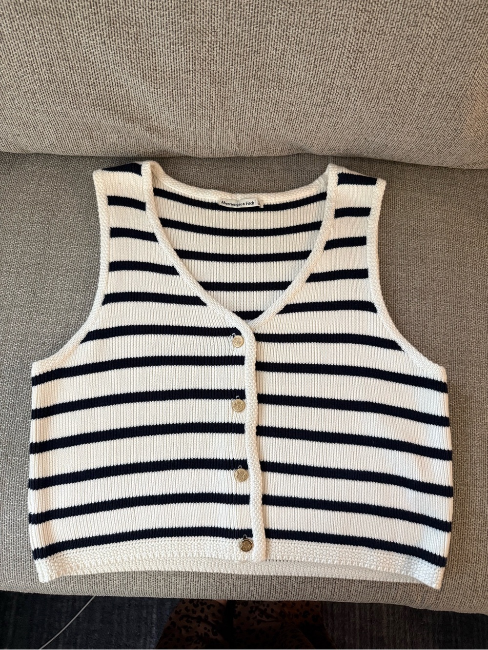 Abercrombie & Fitch Cream and Navy Striped Knit Sweater